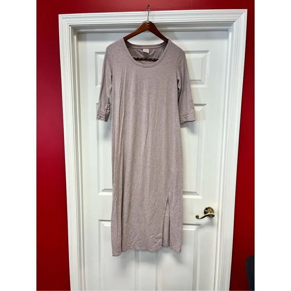 Soma Pink & Gray Stripe Long Sleeve Nightgown Lounge Dress sz S EUC